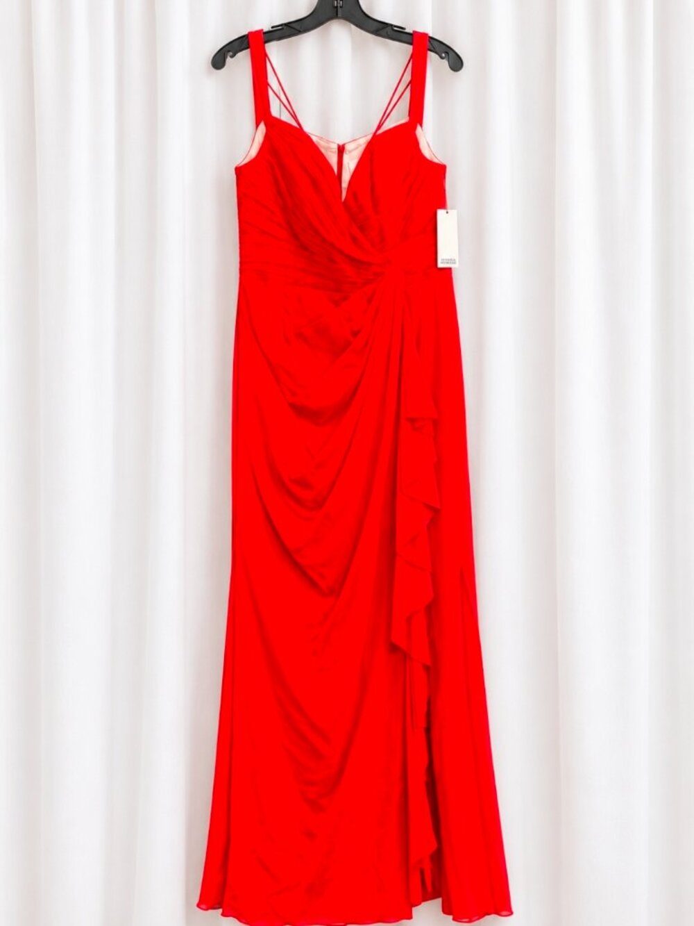 NWT Badgley Mischka Collection Poppy Red Ruched Ruffle Gown Size 12
